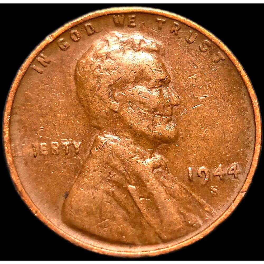 1944 S/S/S Lincoln Wheat Cent Double Die Struck Through Grease BIE Die Chip READ